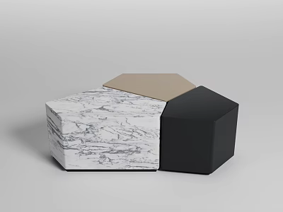 Modern Geometric Coffee Table With Marble Texture Beige And Black Design 3d model