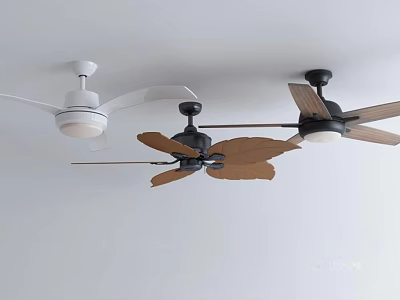 Stylish Air Conditioning Ceiling Fans With White Black and Wooden Blades 3d model