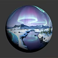 Scenic Snowy Mountain Landscape With Aurora Lights Glaciers And Frozen Lake