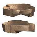 Modern Brown Stone Coffee Table With Irregular Geometric Design And Textured Surface