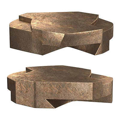 Modern Brown Stone Coffee Table With Irregular Geometric Design And Textured Surface 3d model
