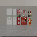 Essential Fire Equipment Collection Featuring Fire Doors Cabinets Extinguishers Helmets Boots And Uniform 3d model