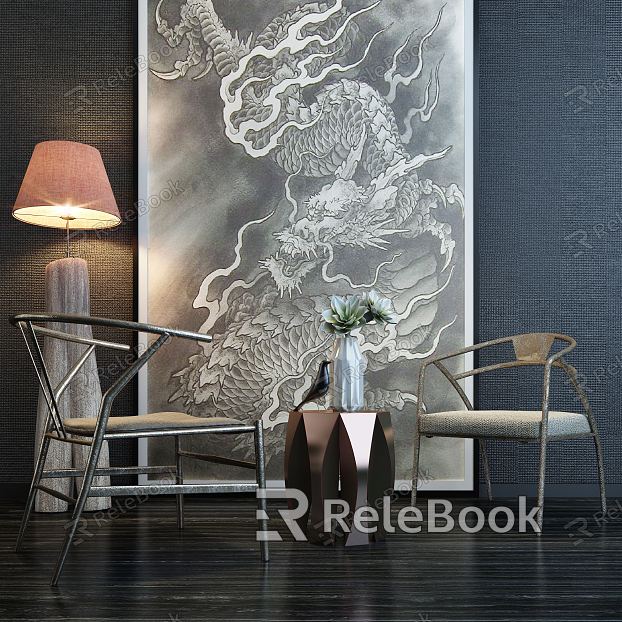 New Chinese Style Leisure Sofa Combination Simple Sofa Chair Background Wall Chandelier Coffee Table Combination model