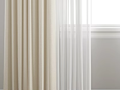 Beige Textured Curtains With White Sheer Panels For Window Natural Light 3d model