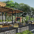 Shipping Container Cafe Building With Outdoor Seating Staircase Canopy And Green Plants