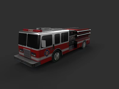 Red Fire Truck With Silver Accents Fire Department Emblem And Extended Ladder 3d model