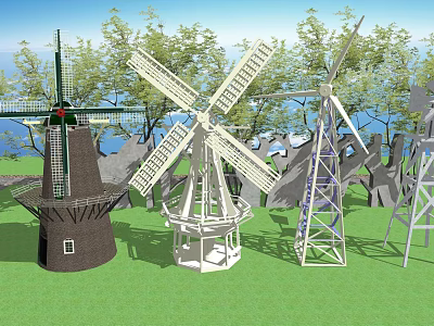 Diverse Windmill Architectural Components With Varied Designs And Structural Styles 3d model