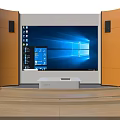 Modern Conference Room Interior With Large Screen Wooden Walls Row Seats And Ceiling Lights