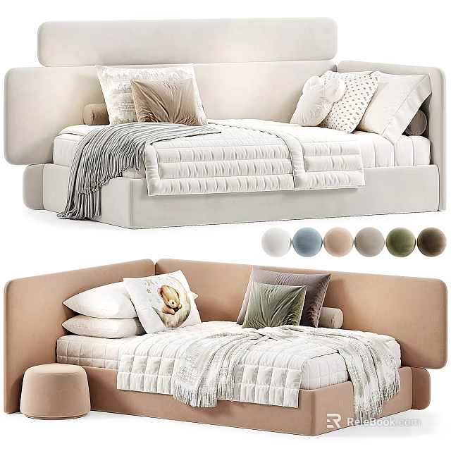 Cozy Modern Sectional Sofa With Plush Pillows Throw Blanket And Color Options 3d model 