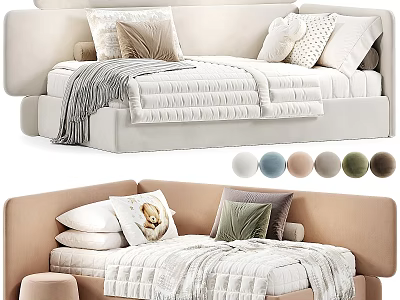 Cozy Modern Sectional Sofa With Plush Pillows Throw Blanket And Color Options 3d model