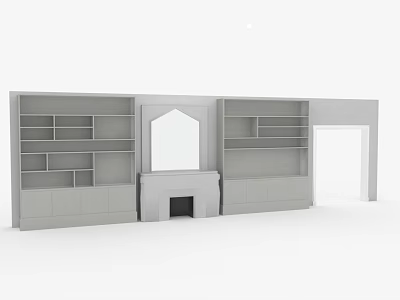 Modern Living Room Wall Furniture With Multi Tiered Shelves Fireplace Mirror And Base Cabinets 3d model