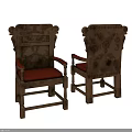 Ornate Antique Carved Wooden Armchairs With Red Seat Cushions Show Front And Back Views