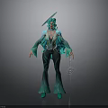 Fantasy Female Character In Green Outfit With Hat And Sword Design