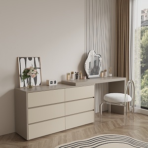 Cream Style Dressing Table Cabinet Dressing Table Top Ornaments Cosmetic Vase Dressing Mirror Crystal Chair 3d model