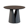Round Walnut Wooden Dining Table With Modern Metal Pedestal Base And Sleek Design