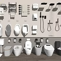 Complete Modern Bathroom Fixture Collection With Urinals Toilets Towel Racks Shower Heads And Faucets