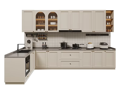 Modern Kitchen With Light Colored Cabinets Tile Backsplash And Appliances 3d model
