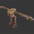 Yellow Mechanical Robot Creature With Long Arms Legs And Rusty Surface
