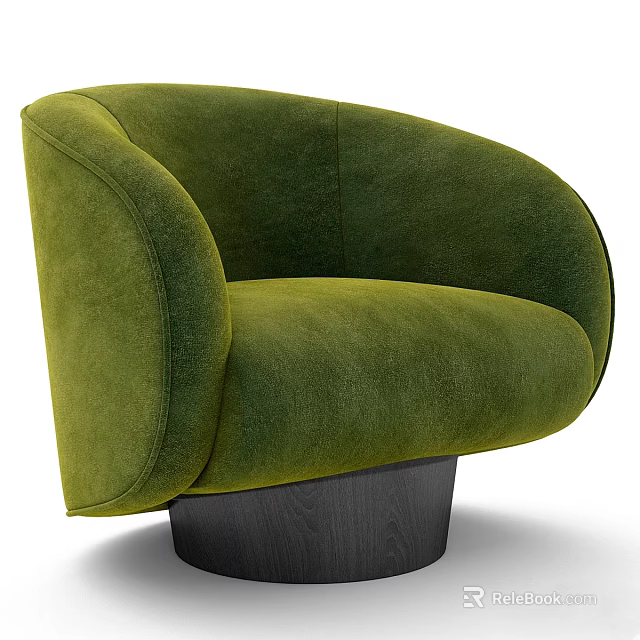 Green Velvet Accent Chair With Modern Design And Black Wooden Base 3d model 