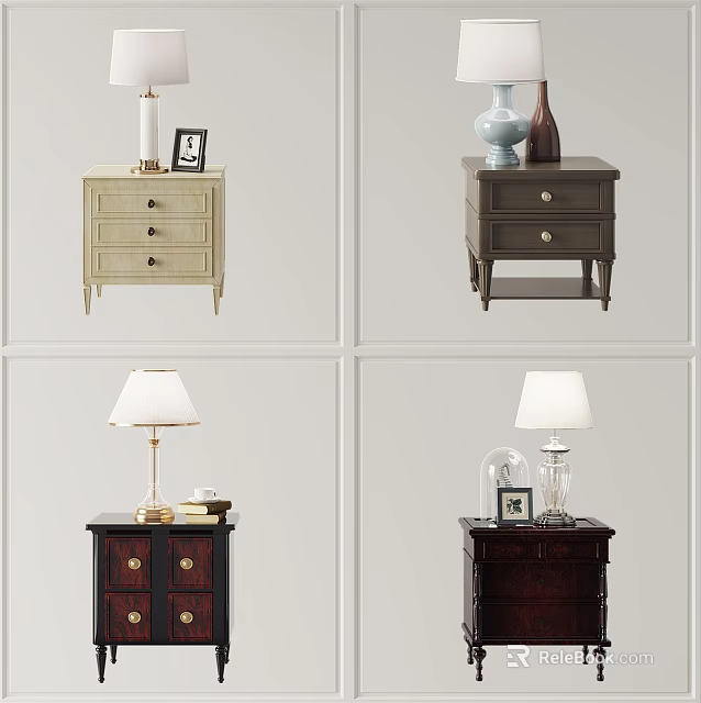 Elegant Bedside Tables With Table Lamps Photo Frames And Decorative Vases 3d model
