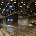 Modern Hotel Corridor Interior With Stylish Ceiling Lights And Polished Wooden Floor