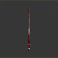 Red And White Curved Blade Weapon With Intricate Patterns And Decorative Design