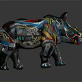 Colorful Rhinoceros Sculpture With Intricate Decorative Patterns And Vibrant Hues