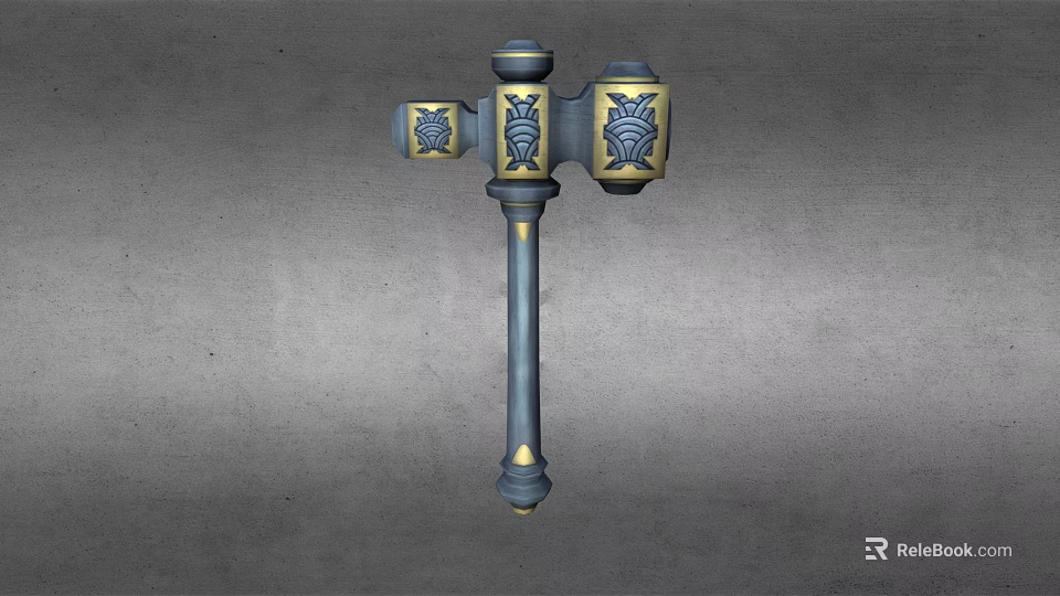 Decorative Blue Hammer With Gold Carved Patterns And Ornate Handle Design 3d model 
