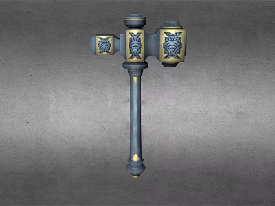 Decorative Blue Hammer With Gold Carved Patterns And Ornate Handle Design 3d model