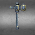 Decorative Blue Hammer With Gold Carved Patterns And Ornate Handle Design