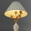 Elegant Table Lamp With Gold Base White Body And Striped Fabric Shade