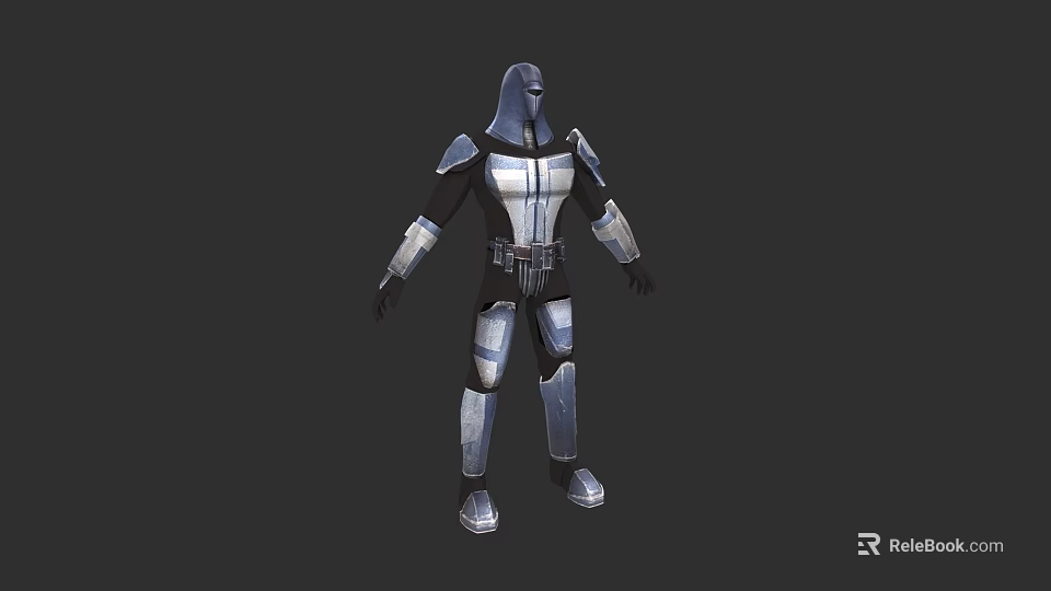 Silver and Black Armored Warrior Character in Metallic Suit for Game and Movie 3d model 