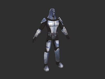 Silver and Black Armored Warrior Character in Metallic Suit for Game and Movie 3d model