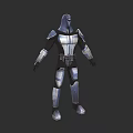 Silver and Black Armored Warrior Character in Metallic Suit for Game and Movie