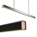 Modern Long Black Frame Pendant Light With Wooden Accents And LED Strip