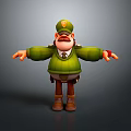 Cartoon Style 3D Game and Movie Character in Green Uniform With Mustache and Hat