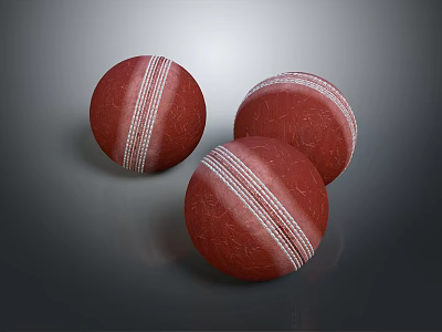 Three Red Cricket Balls With White Stitching On Dark Background 3d model