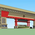 Traditional Chinese Entrance Gate With Red Columns And Carved Patterns For University