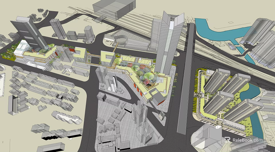 Modern High Rise Office Building In Urban Area With River And Transportation Links 3d model 