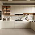 Modern Kitchen Interior With White Cabinets Black Appliances And Window Countertop 3d model