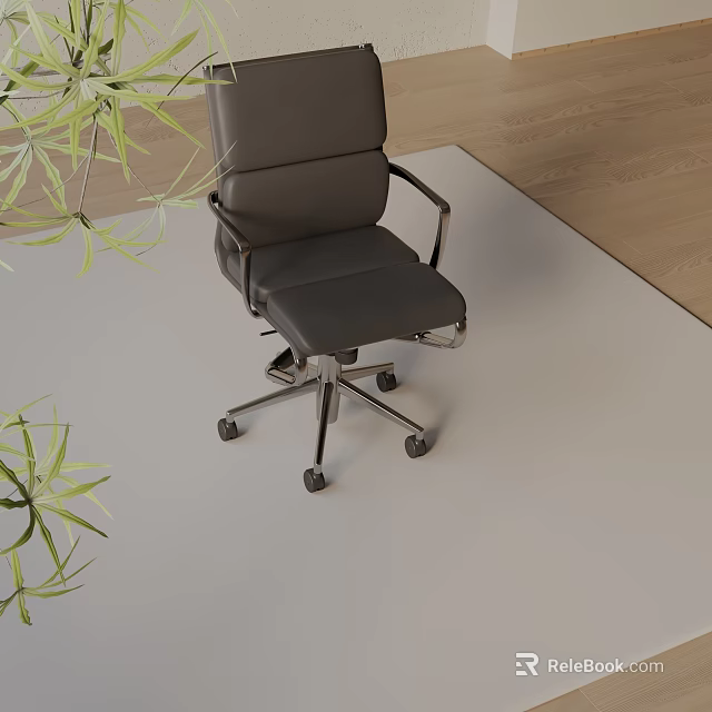 Elegant Modern Black Leather Office Chair With Metal Frame And Rolling Casters 3d model 