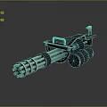 Multi Barrel Machine Gun Weapon 3D Model With Metal Structure And Mechanical Components 3d model