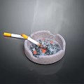Stone Ornament Decoration Set With Lit Cigarettes Ashtray Smoke And Dark Background