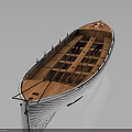 Wooden Rowing Boat Featuring White Hull Interior Wooden Seats And Red Lifebuoy