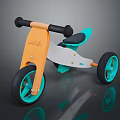 Stylish Kids Tricycle With Wooden Frame Orange Turquoise Wheels Black Seat And Handles
