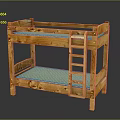 Sturdy Wooden Bunk Bed With Ladder And Blue Mattress Design