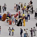 Group of Diverse People Talking Biking Taking Photos and Playing Piano with Various Poses