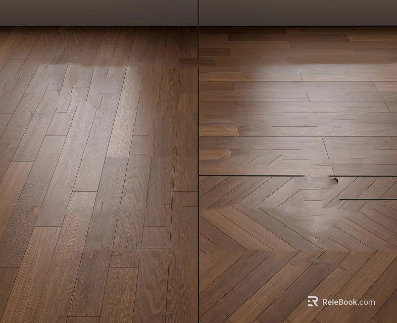 Natural Wood Floors Featuring Herringbone And Straight Patterns With Warm Brown Tones 3d model 