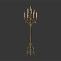 Golden Floor Standing Candelabra Lamp With Multi Branch Design And Decorative Base