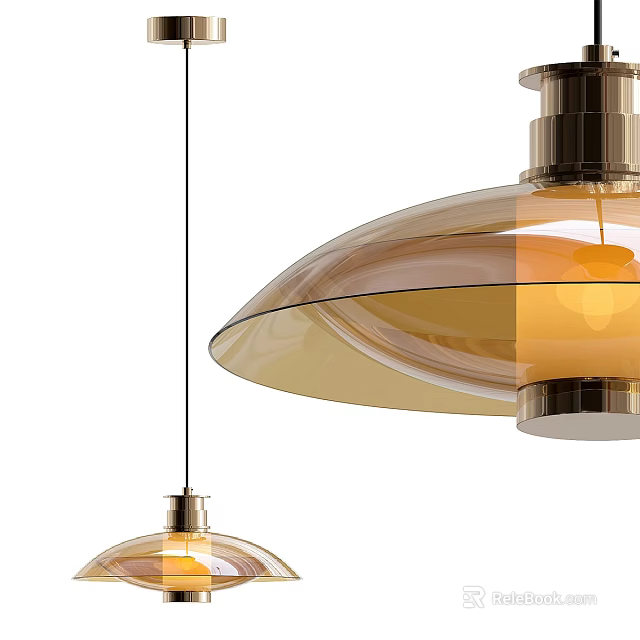 Transparent Glass Pendant Chandelier With Warm Golden Shade And Modern Interior Design 3d model